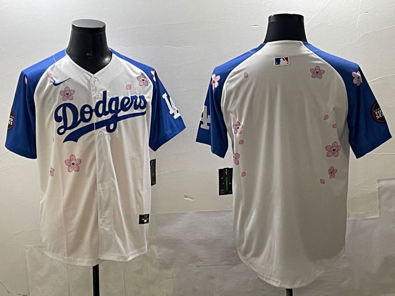 Men Los Angeles Dodgers Blank White Blue Sakura Edition 2025 Nike MLB Jersey style 1